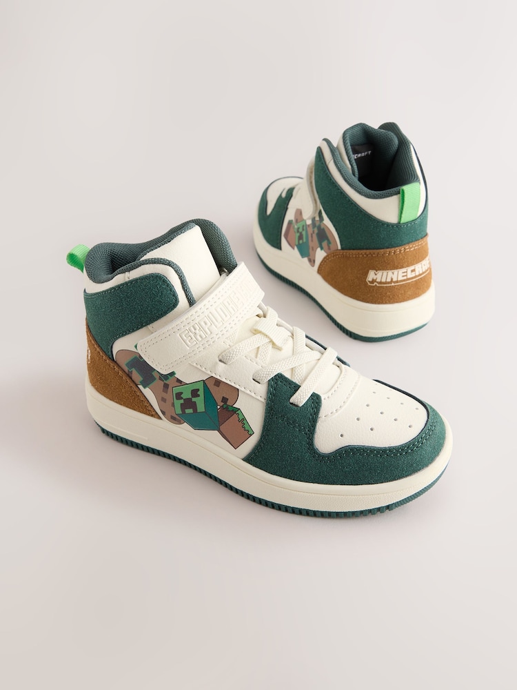 White Minecraft Touch Close Elastic Lace Hi-Top Trainers - Image 1 of 5 White Minecraft Touch Close Elastic Lace Hi-Top Trainers - Image 1 of 5