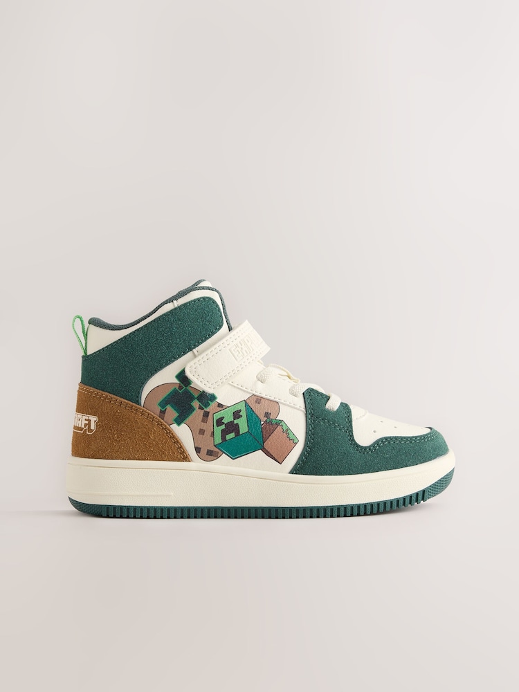 White Minecraft Touch Close Elastic Lace Hi-Top Trainers - Image 2 of 5 White Minecraft Touch Close Elastic Lace Hi-Top Trainers - Image 2 of 5
