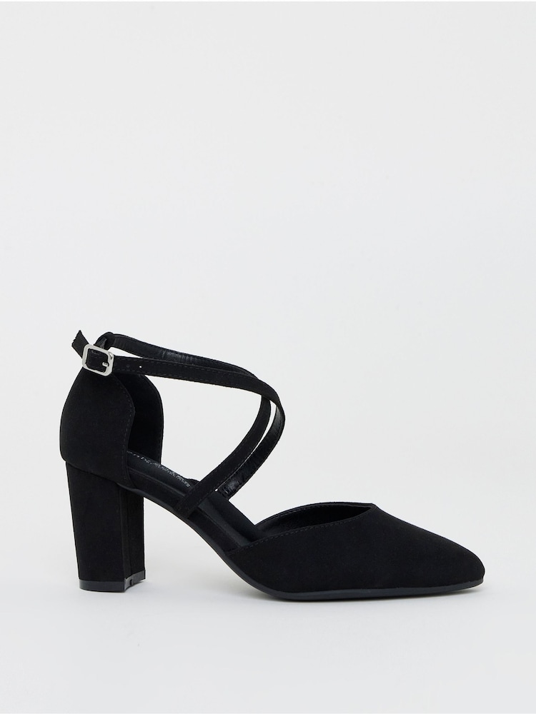 JD Williams Black Wide Fit Two Part Heels With Crossover Straps - Image 1 of 4 JD Williams Black Wide Fit Two Part Heels With Crossover Straps - Image 1 of 4