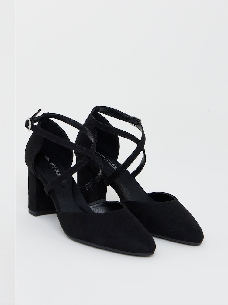 JD Williams Black Extra Wide Fit Two Part Heels With Crossover Straps - Image 1 of 4