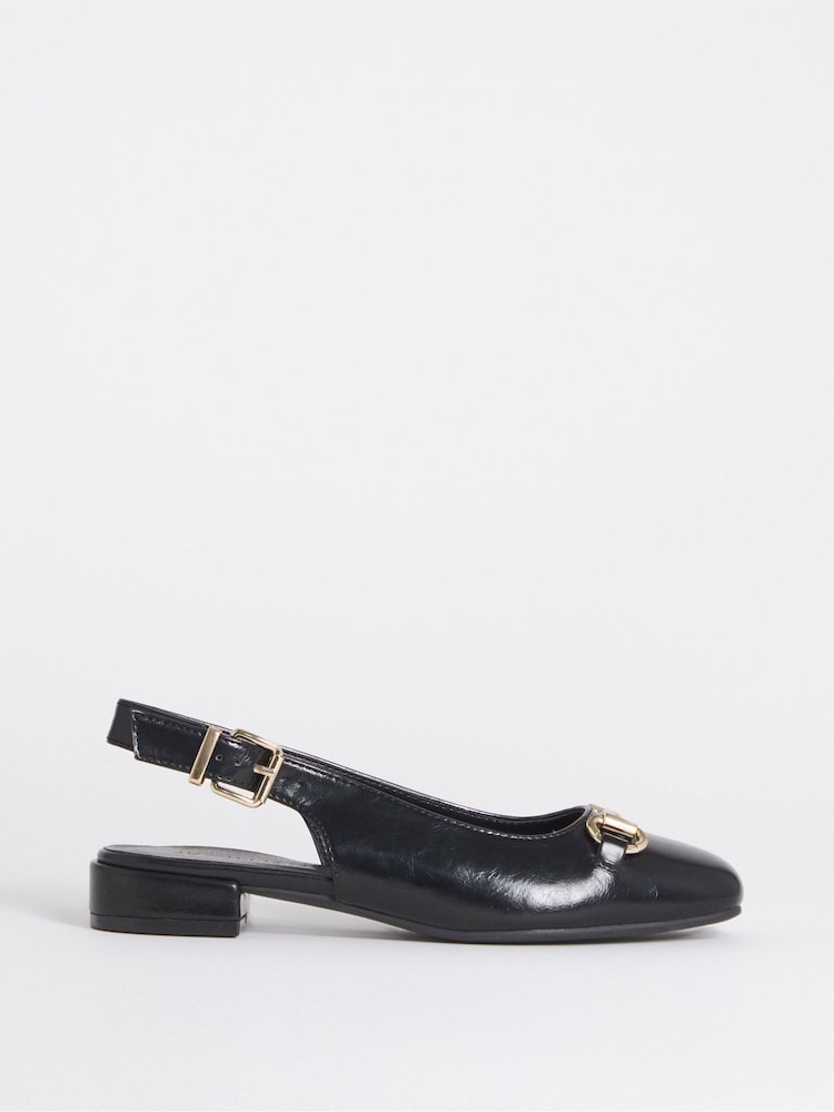 JD Williams Black Wide Fit Low Block Slingbacks Heels With Snaffle Trim - Image 2 of 4 JD Williams Black Wide Fit Low Block Slingbacks Heels With Snaffle Trim - Image 2 of 4