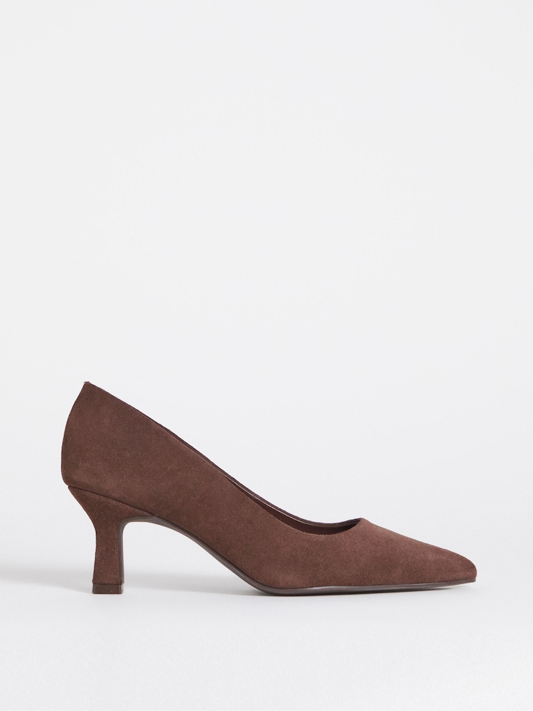 JD Williams Brown Extra Wide Fit Pointed Toe Kitten Heel Shoes - Image 2 of 4