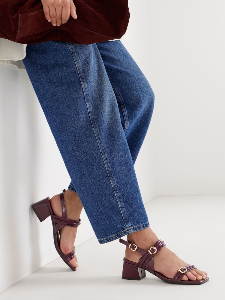 JD Williams Red Wide Fit Two Strap Buckle Sandals - Image 1 of 4