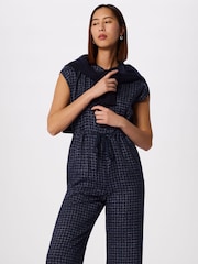 Whistles Blue Petite Grid Print Sleeveless Jumpsuit - Image 3 of 5