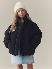 Black Diamanté Shower Resistant Padded Coat (3-16yrs) - Image 2 of 10