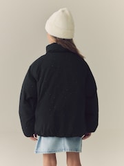 Black Diamanté Shower Resistant Padded Coat (3-16yrs) - Image 3 of 10