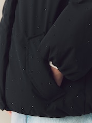 Black Diamanté Shower Resistant Padded Coat (3-16yrs) - Image 4 of 10