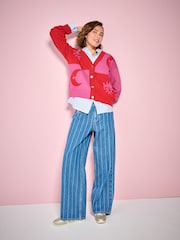 Eleanor Bowmer Denim Wide Leg Heart Pocket Pinstripe Jeans - Image 1 of 5