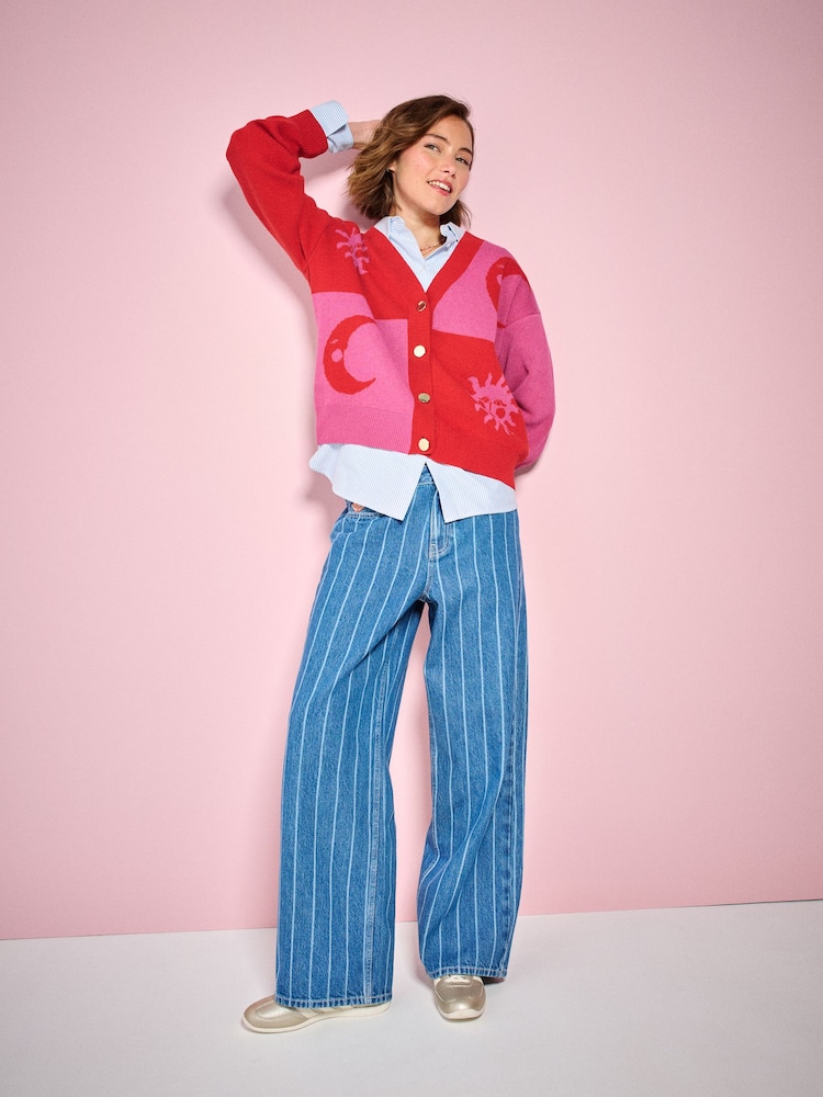 Eleanor Bowmer Denim Wide Leg Heart Pocket Pinstripe Jeans - Image 1 of 5