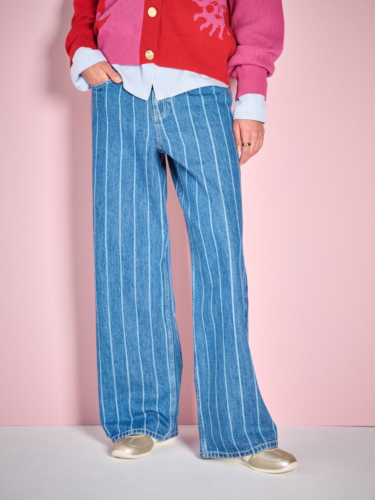Eleanor Bowmer Denim Wide Leg Heart Pocket Pinstripe Jeans - Image 2 of 5