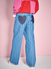 Eleanor Bowmer Denim Wide Leg Heart Pocket Pinstripe Jeans - Image 3 of 5