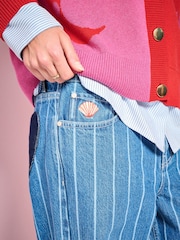 Eleanor Bowmer Denim Wide Leg Heart Pocket Pinstripe Jeans - Image 4 of 5