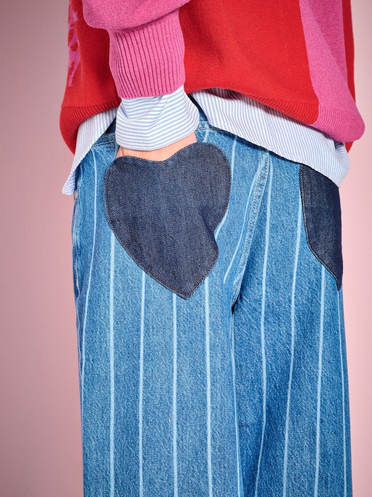 Eleanor Bowmer Denim Wide Leg Heart Pocket Pinstripe Jeans - Image 5 of 5