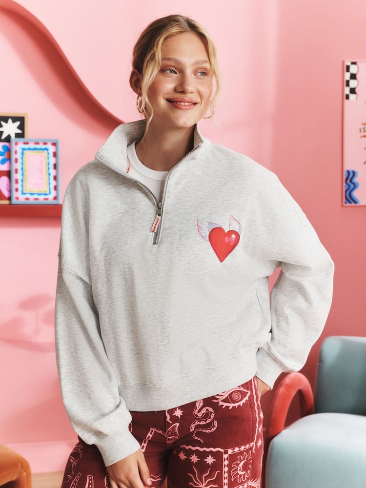 Eleanor Bowmer Grey Good Vibes Quarter Zip Sweat Top - Image 1 of 5 Eleanor Bowmer Grey Good Vibes Quarter Zip Sweat Top - Image 1 of 5