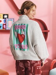 Eleanor Bowmer Grey Good Vibes Quarter Zip Sweat Top - Image 4 of 5