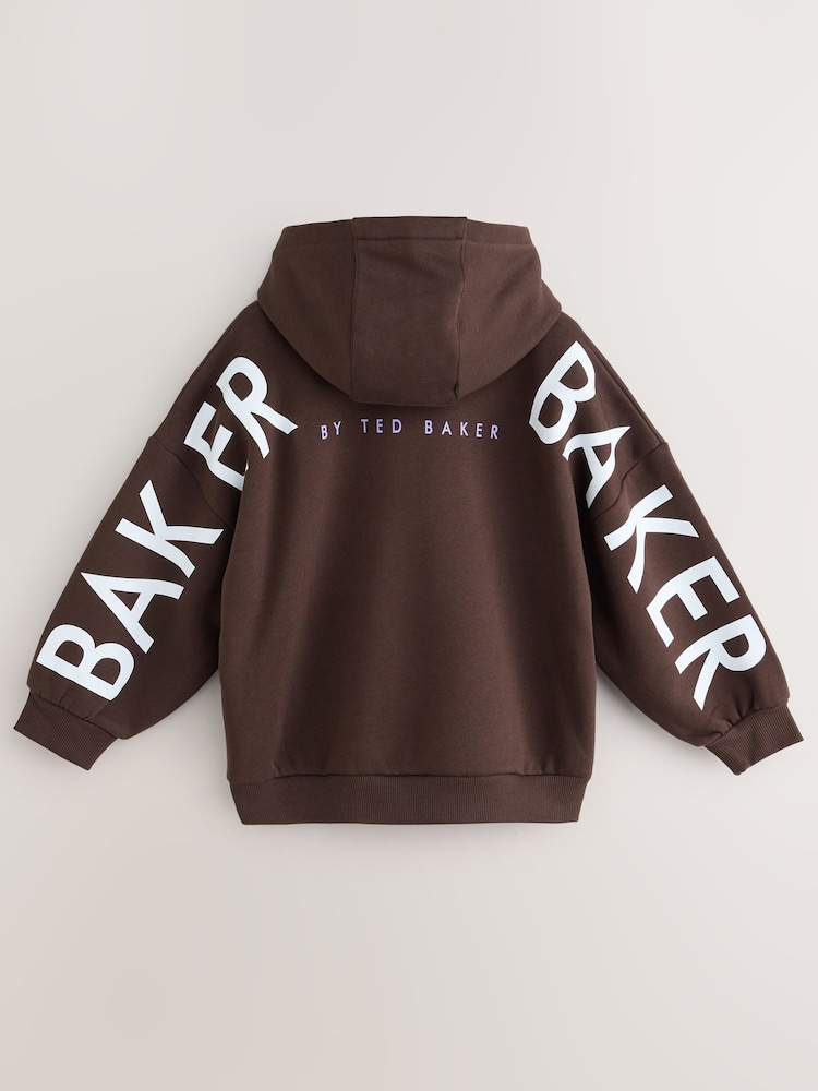 Baker by Ted Baker Brown Baker by Ted Baker Oversized Graphic Hoodie - Image 1 of 7