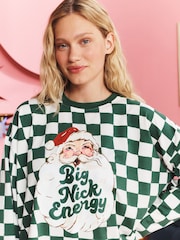 Eleanor Bowmer Green/Ecru Big Nick Energy Modal Long Sleeve T-Shirt - Image 3 of 3