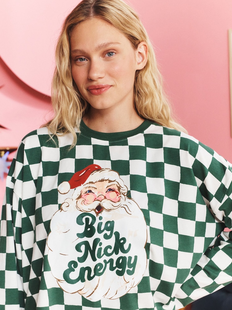 Eleanor Bowmer Green/Ecru Big Nick Energy Modal Long Sleeve T-Shirt - Image 3 of 3 Eleanor Bowmer Green/Ecru Big Nick Energy Modal Long Sleeve T-Shirt - Image 3 of 3