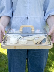 Pebbly Clear  Bamboo Cheese Box Platter Glass & Bamboo With Handle - Image 3 of 6