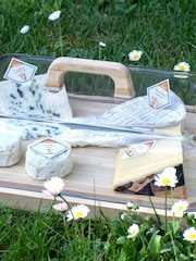 Pebbly Clear  Bamboo Cheese Box Platter Glass & Bamboo With Handle - Image 4 of 6