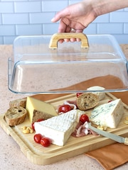 Pebbly Clear  Bamboo Cheese Box Platter Glass & Bamboo With Handle - Image 5 of 6