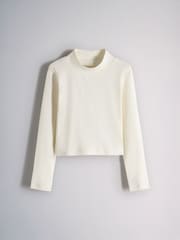 The Set 3 Piece Long Sleeve Henley, Long Sleeve Roll Neck Top and Wide Leg Trousers Set Brown/Cream/Herringbone - Image 3 of 6