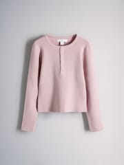 The Set 3 Pack Long Sleeve Ribbed Henley Tops Pink/Oatmeal/Brown - Image 2 of 6