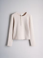 The Set 3 Pack Long Sleeve Ribbed Henley Tops Pink/Oatmeal/Brown - Image 3 of 6