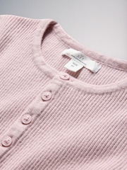The Set 3 Pack Long Sleeve Ribbed Henley Tops Pink/Oatmeal/Brown - Image 5 of 6