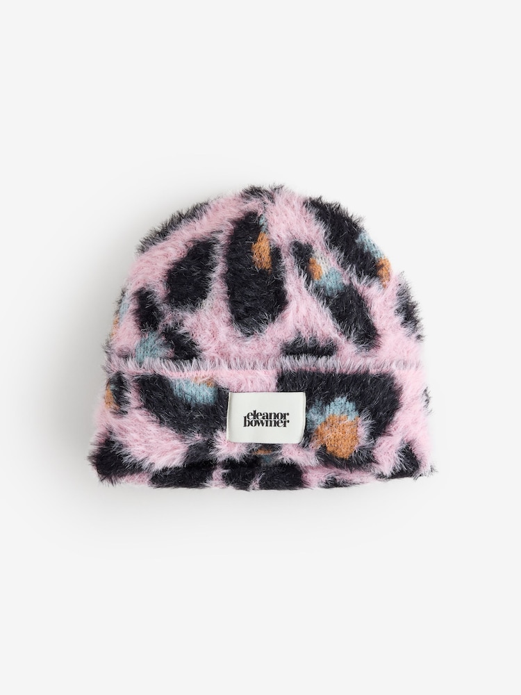 Eleanor Bowmer Pink Leopard Knitted Beanie - Image 1 of 3
