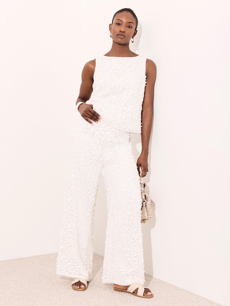 Mint Velvet White Sequin Sleeveless Top - Image 2 of 8 Mint Velvet White Sequin Sleeveless Top - Image 2 of 8