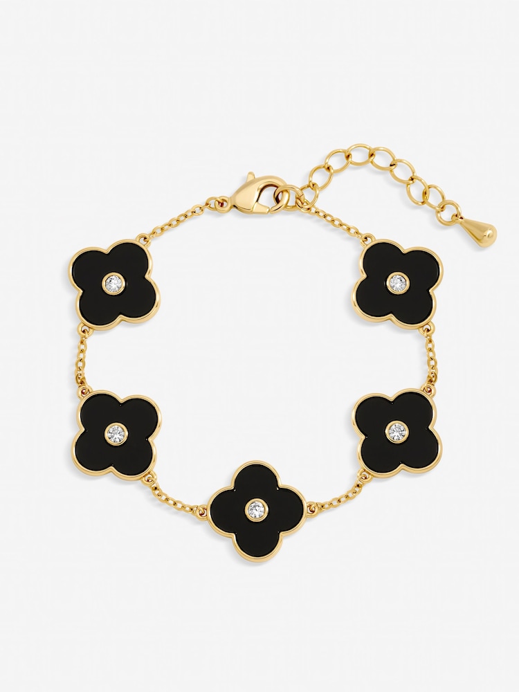 Jon Richard Jet Black Mother of Pearl Polished Clover Bracelet - Image 1 of 3 Jon Richard Jet Black Mother of Pearl Polished Clover Bracelet - Image 1 of 3