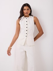 Mint Velvet White Pinstripe Denim Waistcoat - Image 2 of 8