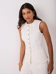 Mint Velvet White Pinstripe Denim Waistcoat - Image 4 of 8
