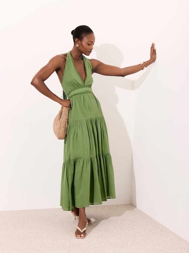 handcrafted green maxi dress Handmade Dark Green Linen Maxi Dress Square Neck Bridesmaid