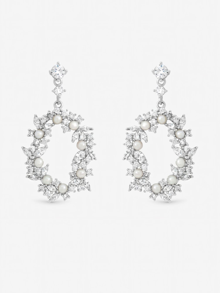 Jon Richard Silver Tone Crystal and Freshweater Pearl Open Earrings - Image 1 of 3