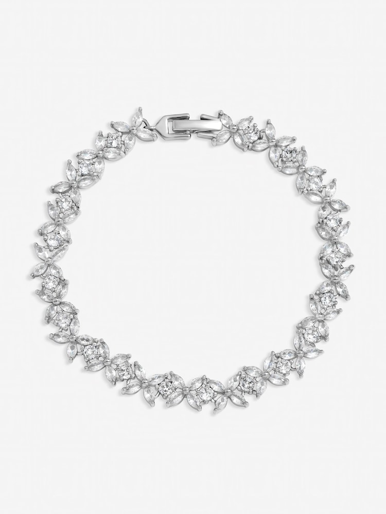 Jon Richard Silver Tone Cubic Zirconia Floral Bracelet - Image 1 of 1 Jon Richard Silver Tone Cubic Zirconia Floral Bracelet - Image 1 of 1