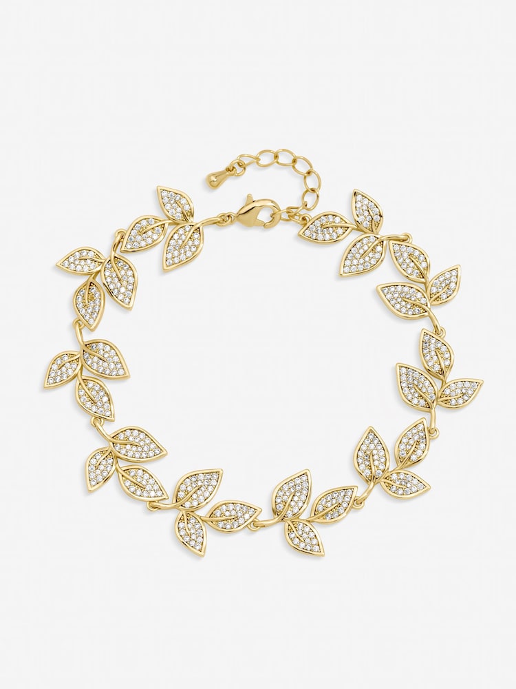 Jon Richard Gold Tone Cubic Zirconia Leaf Bracelet - Image 1 of 2 Jon Richard Gold Tone Cubic Zirconia Leaf Bracelet - Image 1 of 2