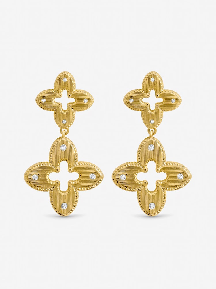 Jon Richard Gold Tone Textured Crystal Clover Earrings - Image 1 of 3 Jon Richard Gold Tone Textured Crystal Clover Earrings - Image 1 of 3