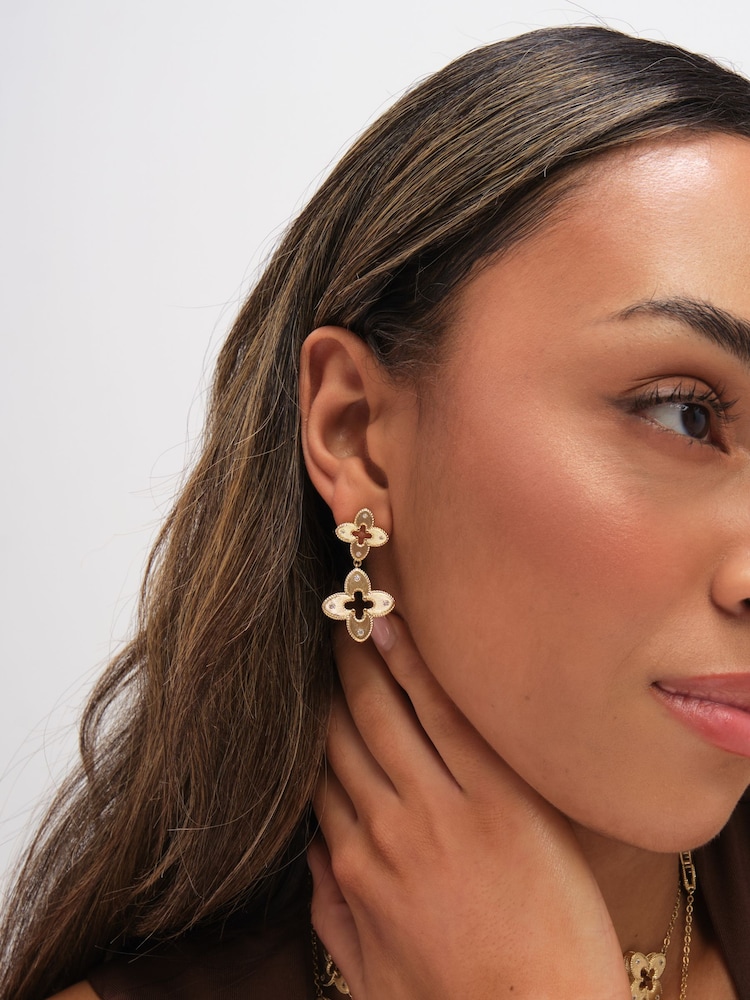 Jon Richard Gold Tone Textured Crystal Clover Earrings - Image 3 of 3 Jon Richard Gold Tone Textured Crystal Clover Earrings - Image 3 of 3