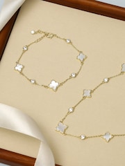 Jon Richard Tone Mother of Pearl and Crystal Clover Necklace - Obraz 4 z 4