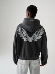Charcoal Gray - Logo Oversized Heavyweight Cotton Hoodie - Larawan 2 ng 4