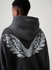 Charcoal Gray - Logo Oversized Heavyweight Cotton Hoodie - Larawan 4 ng 4