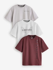 White/Burgundy/Grey - Castore prevelike bombažne majice s kratkimi rokavi z logotipom 3 Komplet - Slika 1 iz 4