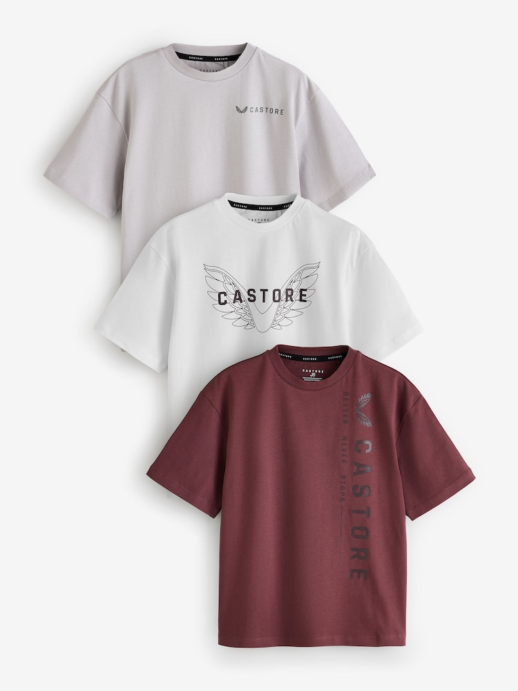 White/Burgundy/Grey - Castore prevelike bombažne majice s kratkimi rokavi z logotipom 3 Komplet - Slika 1 iz 4 White/Burgundy/Grey - Castore prevelike bombažne majice s kratkimi rokavi z logotipom 3 Komplet - Slika 1 iz 4