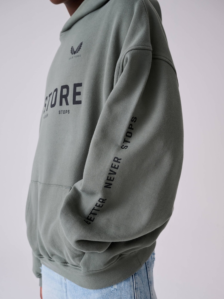 Castore Khaki Green Logo Oversized Heavyweight Cotton Hoodie - Image 2 of 11 Castore Khaki Green Logo Oversized Heavyweight Cotton Hoodie - Image 2 of 11