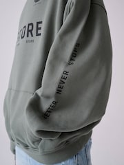 Castore Khaki Green Logo Oversized Heavyweight Cotton Hoodie - Image 6 of 11