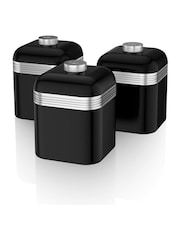 Swan Set of 3 Black Retro Canisters - Image 1 of 1