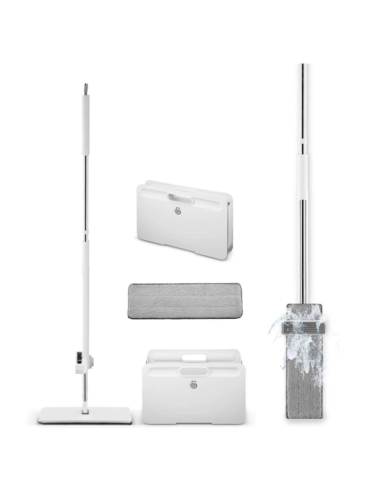 Swan White Self-Wringing Flat Mop and Folding Bucket Set - Image 1 of 4