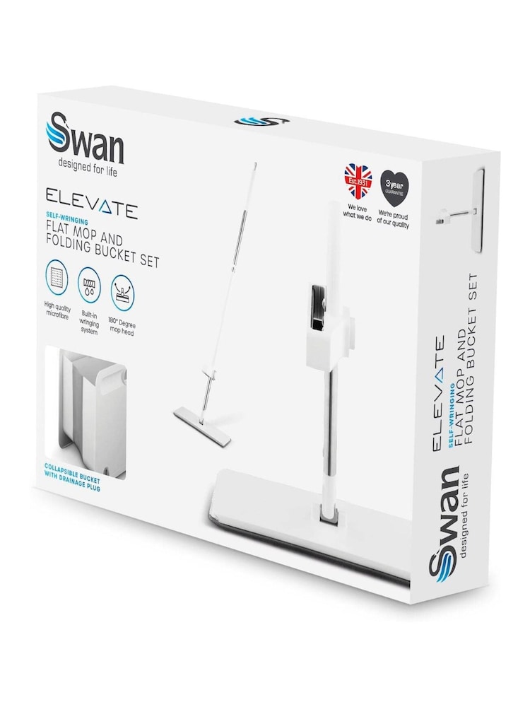 Swan White Self-Wringing Flat Mop and Folding Bucket Set - Image 4 of 4